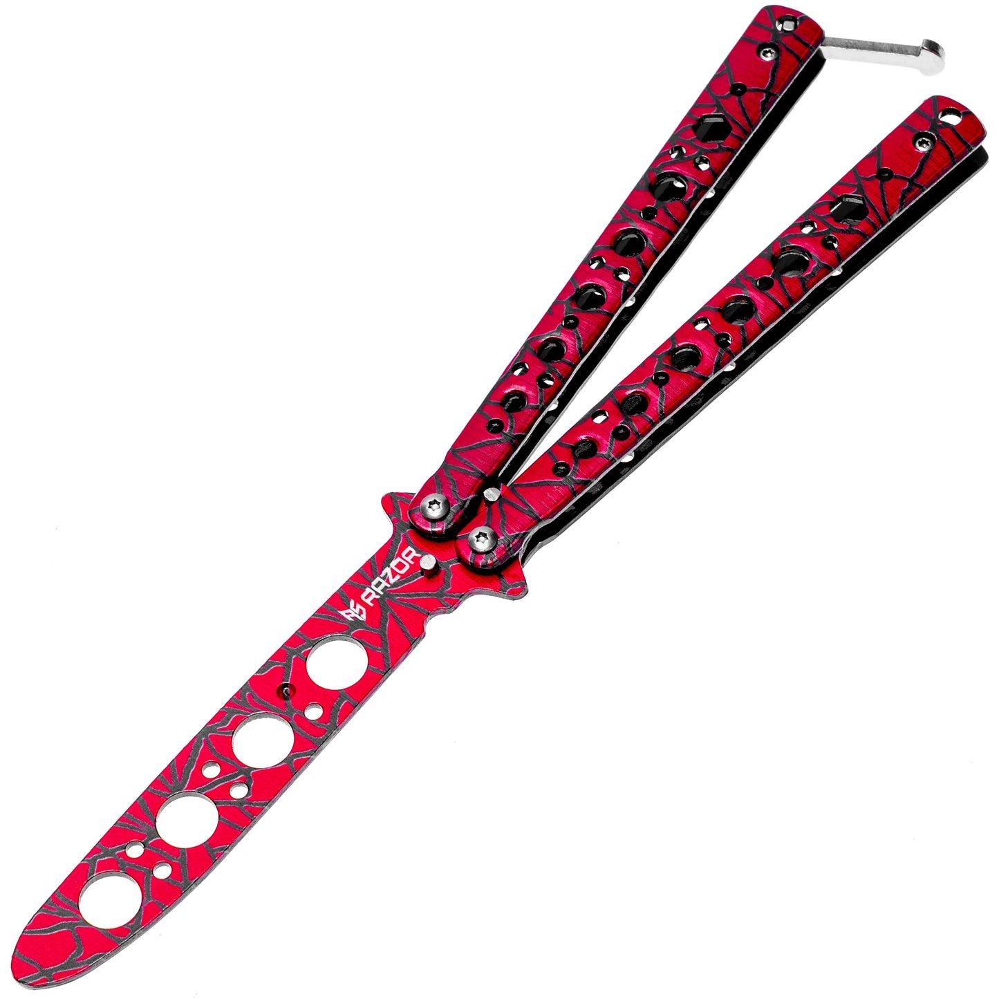 Navaja Mariposa Spider sin filo Razor Balisong Flipping abierta