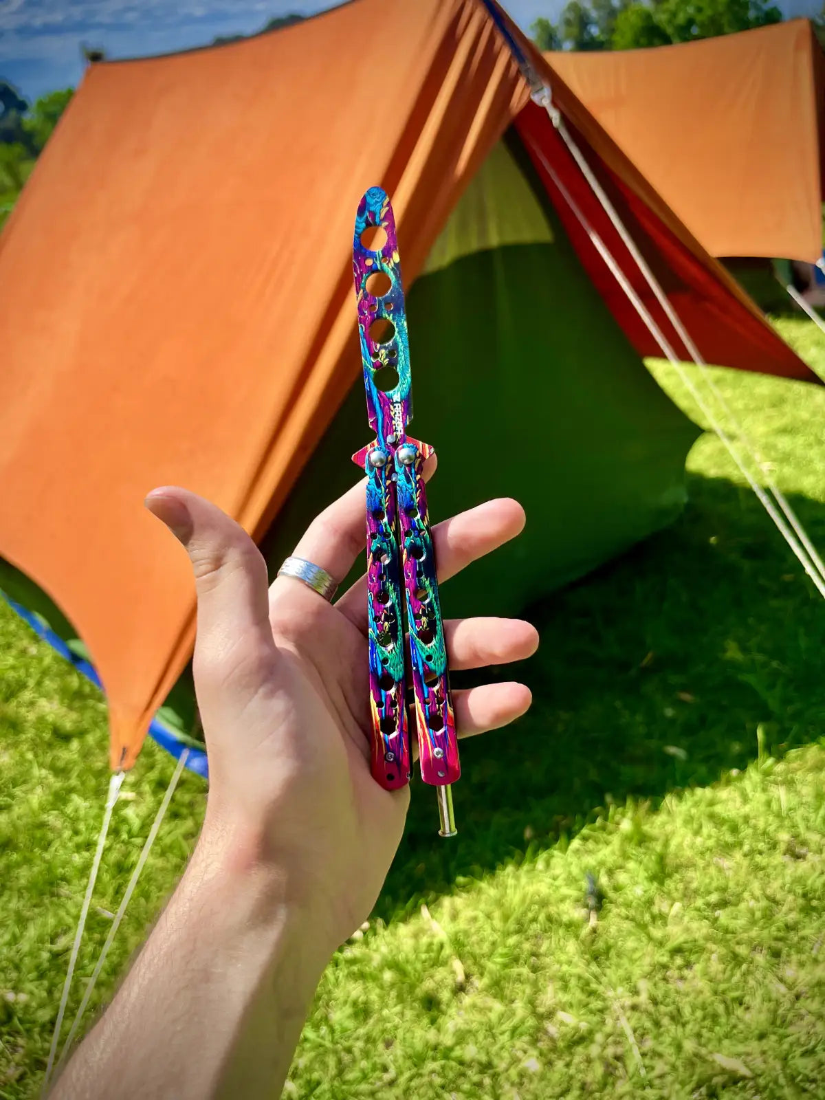 Navaja mariposa hyperbestia 1 sin filo en mano trucos flipping entrenamiento
