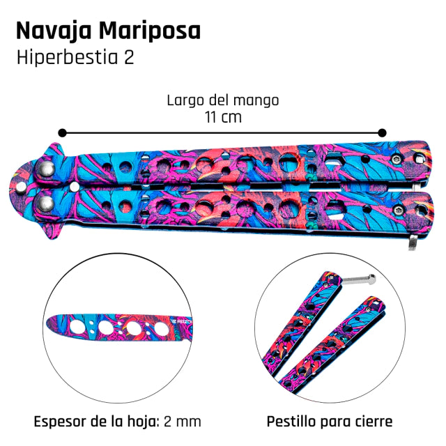 Navaja Mariposa Hyperbestia 2 sin filo Trainer Largo Mango y Pestillo