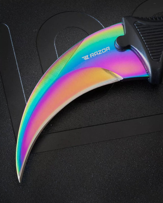 Cuchillo Karambit Tornasol Afilado Detalle del Filo de Acero Inoxidable