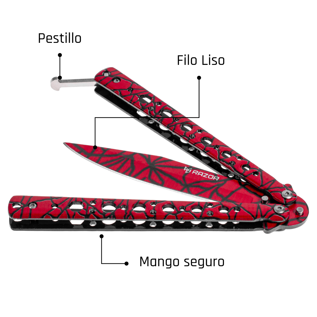 Navaja Butterfly Knife con filo Roja Spider Spiderman de Colección Razor