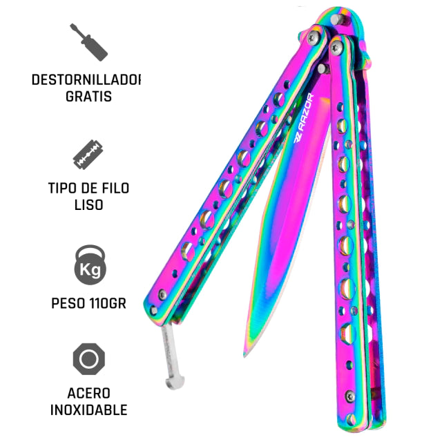 Mariposa Tornasol Razor Filo Liso semi abierto Acero