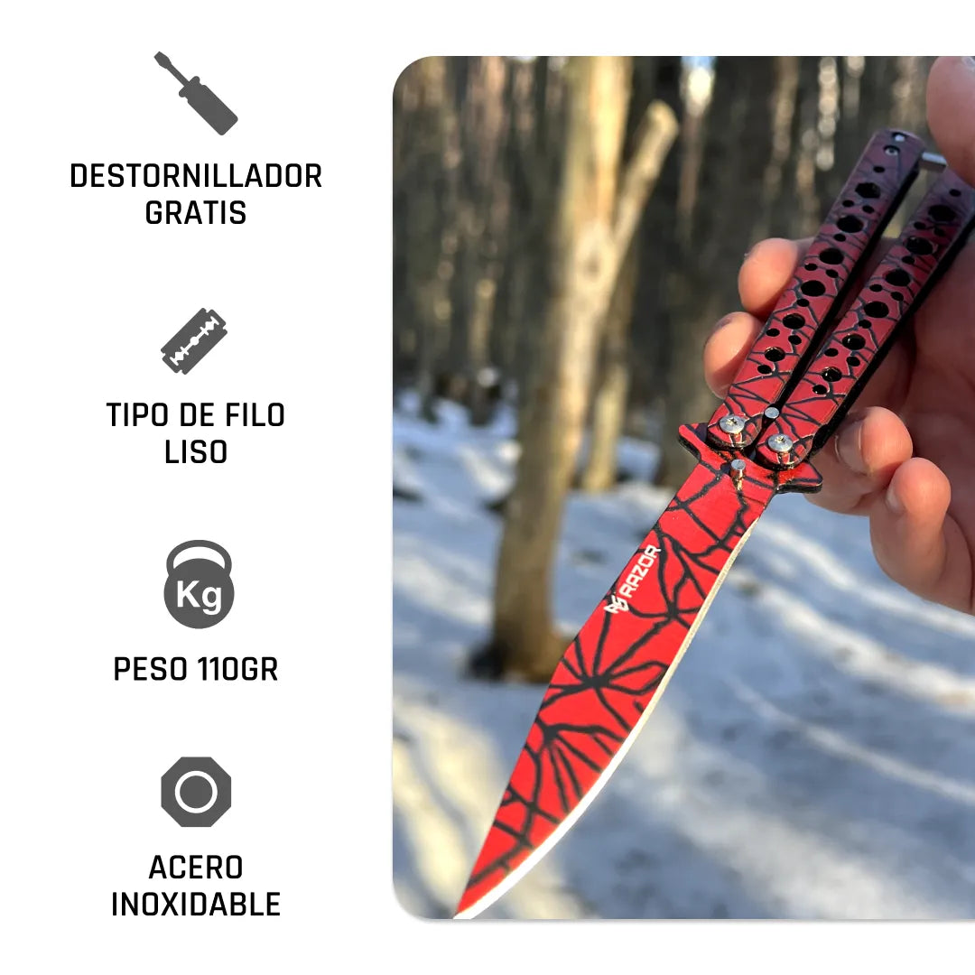 Cuchillo Mariposa con filo Roja Spider SpiderMan Swag Web Acero Peso