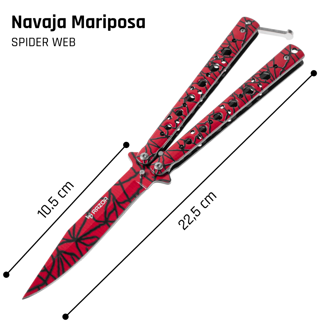 Navaja Mariposa Butterfly Knife Spider Web Spider-Swag Razor Medidas