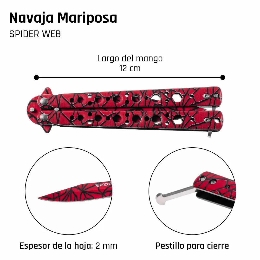 Navaja Mariposa Spider-Swag Largo Mango de Acero para Trucos y Flipping