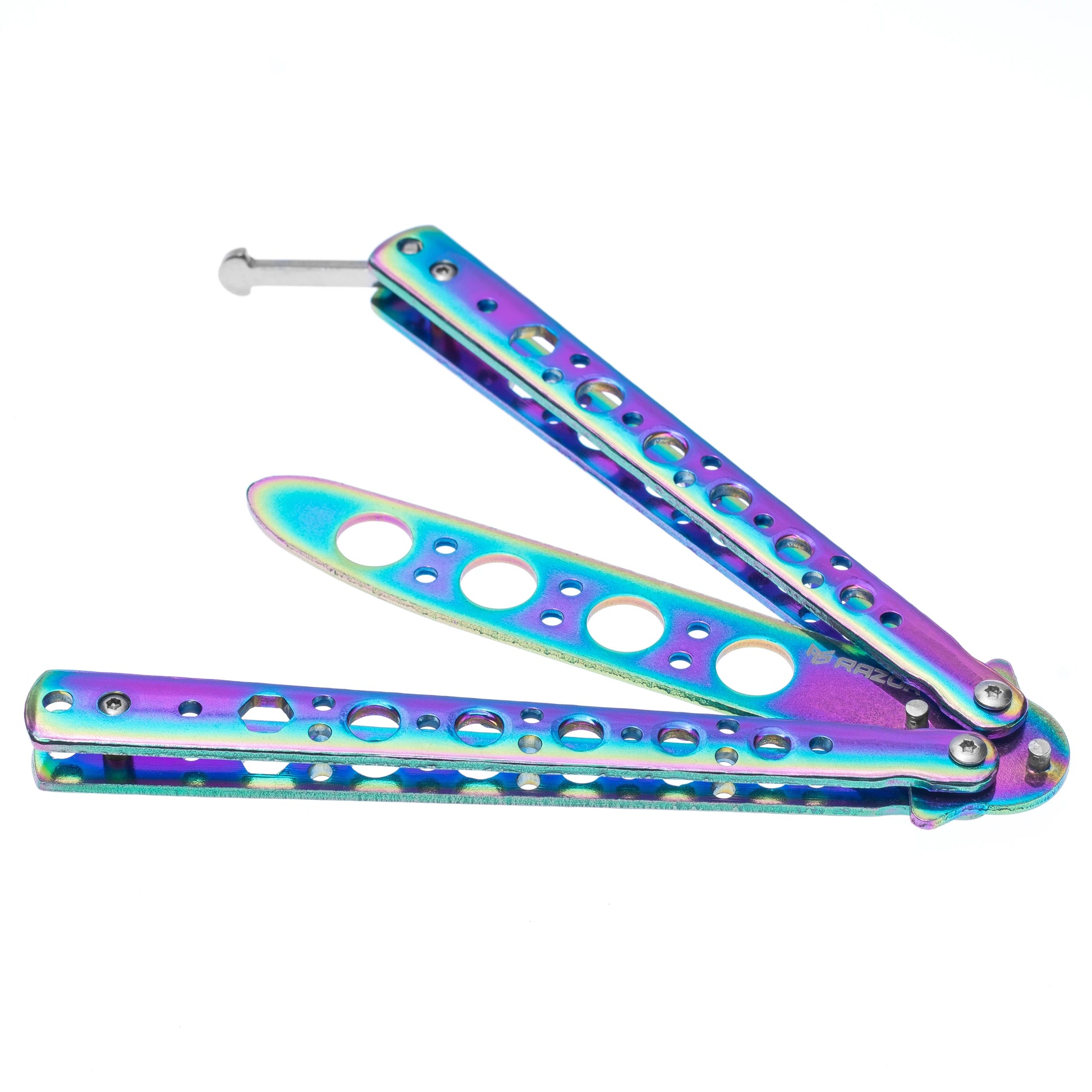 Balisong de Entrenamiento navaja tornasol sin filo Razor semi abierto 